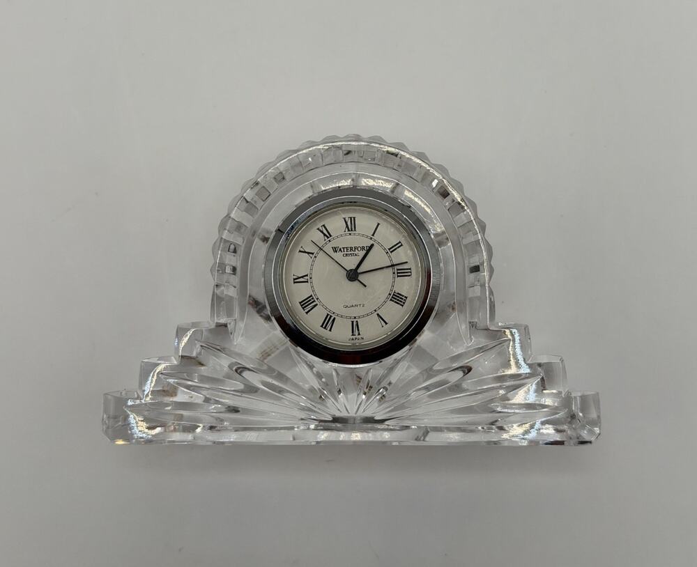 Waterford Crystal "Wharton" Quartz Table-Mantle Clock Desk Top 4”x2.5” Glass